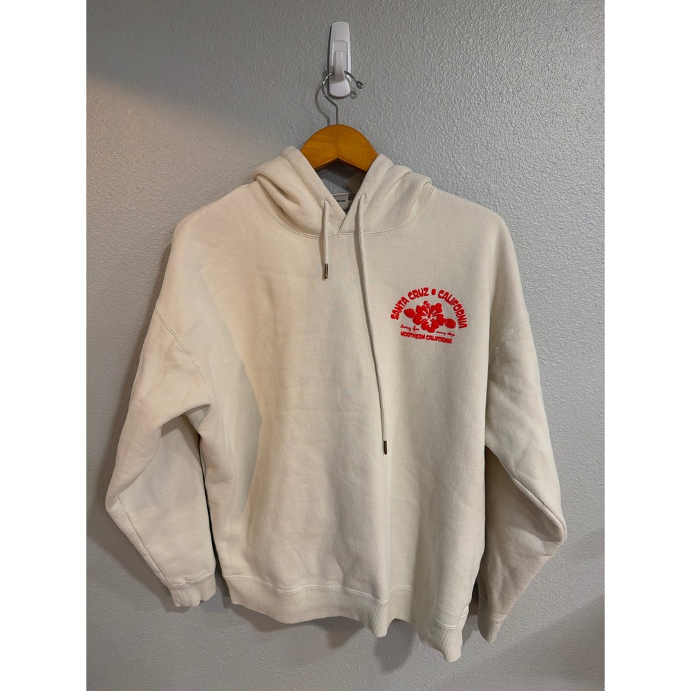 Santa Cruz Hoodie Womens Small Cream Hibiscus Puff Print California